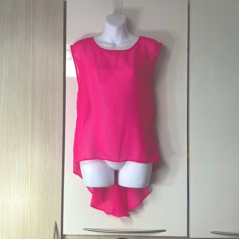 Sheer Chiffon neon pink flowy blouse, Jennifer Lopez high - Picture 7 of 11